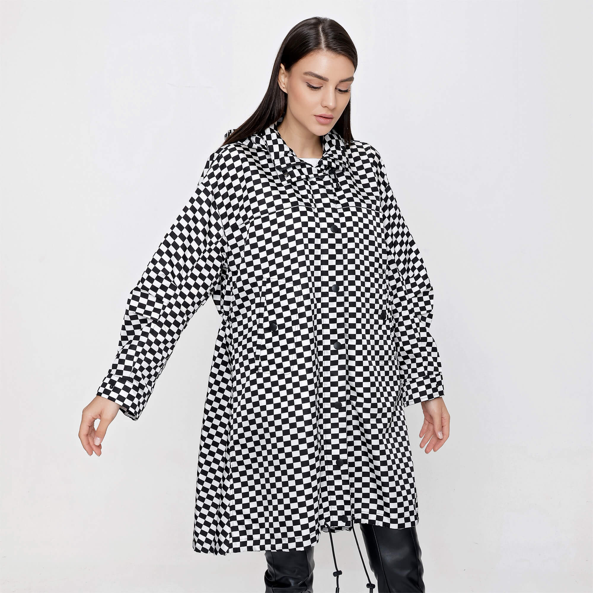 Christian Dior - Checkered Printed Hooded Raincoat